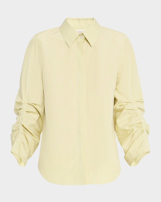 Ruched-Sleeve Button-Down Shirt